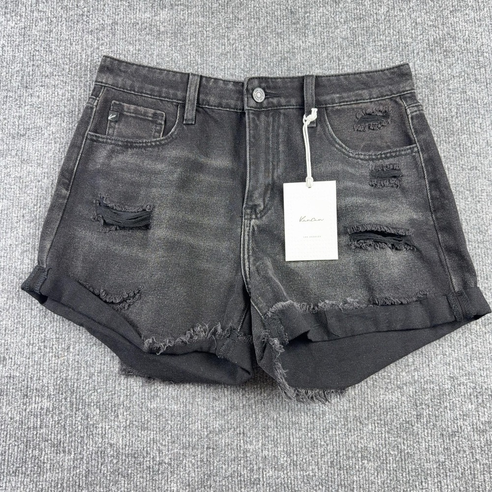 KanCan Shorts Womens 27 Black Denim Distressed Cutoff Frayed Hem 3.5 Inseam